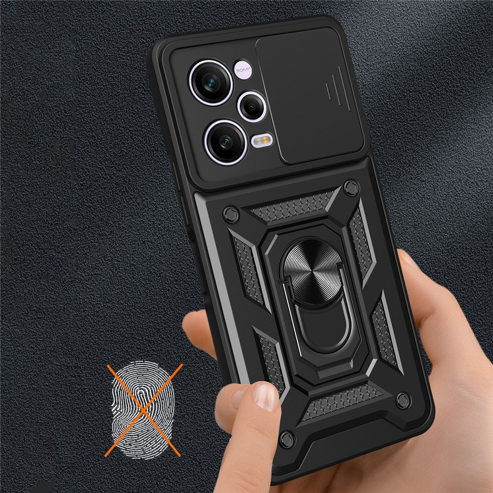 Xiaomi Redmi Note 12 Pro 5G Stödfunktion PC + TPU mobilskal Skjutbart Tryck-Pull Kameralinsskydd Skyddsskydd