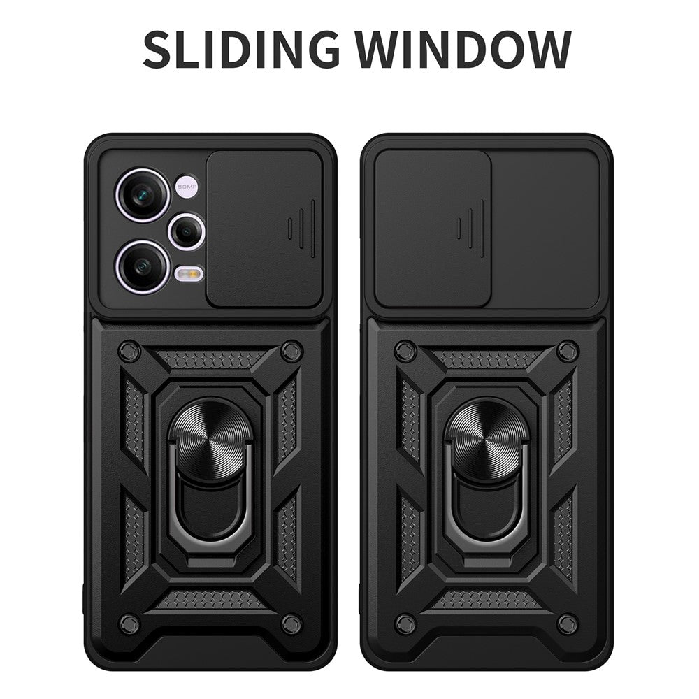 Xiaomi Redmi Note 12 Pro 5G Stödfunktion PC + TPU mobilskal Skjutbart Tryck-Pull Kameralinsskydd Skyddsskydd