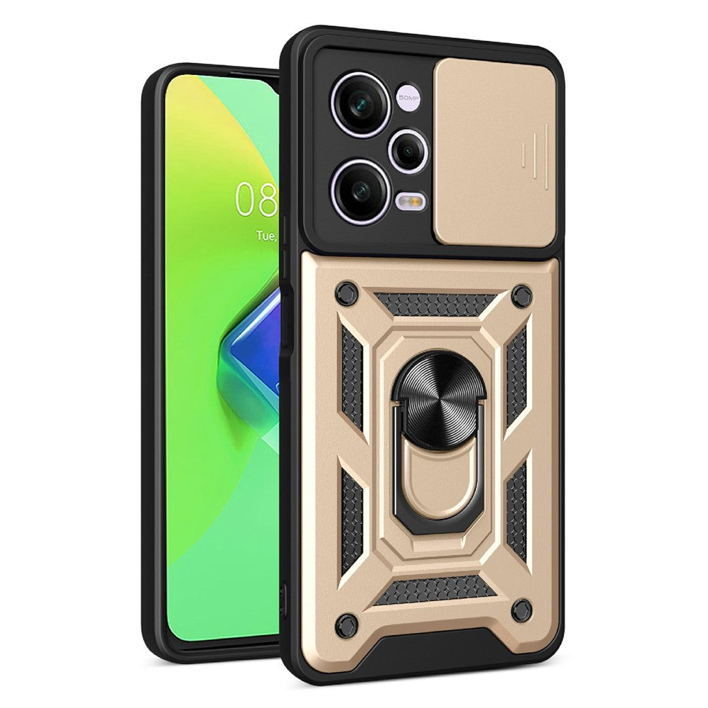 For Xiaomi Redmi Note 12 Pro 5G Kickstand PC + TPU Phone Case Slide Push Pull Camera Lens Protection Cover