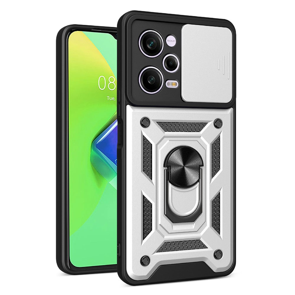 Xiaomi Redmi Note 12 Pro 5G Stödfunktion PC + TPU mobilskal Skjutbart Tryck-Pull Kameralinsskydd Skyddsskydd
