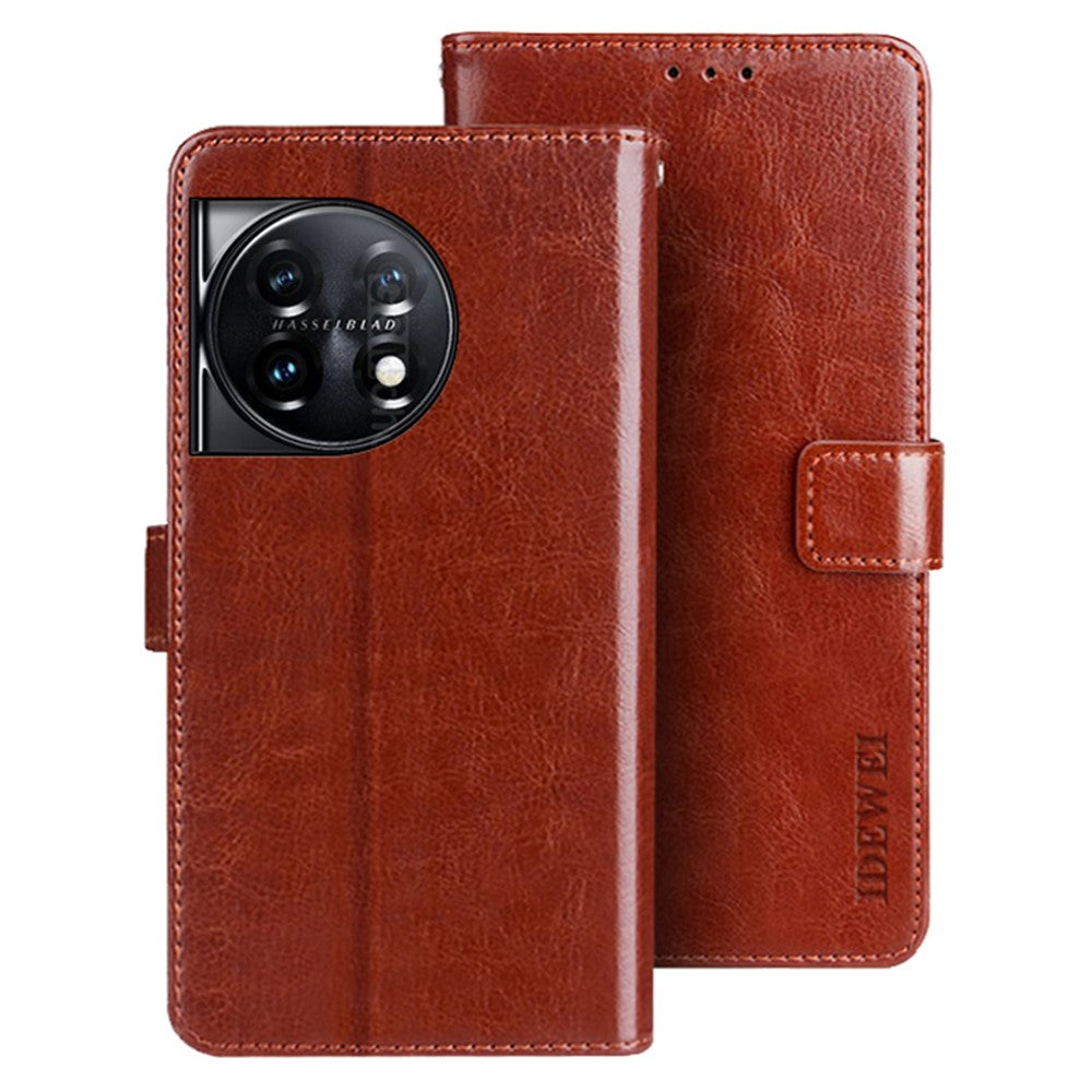 IDEWEI For OnePlus 11 5G Stand Crazy Horse Texture Wallet Cover Anti-Scratch PU Leather Phone Flip Case