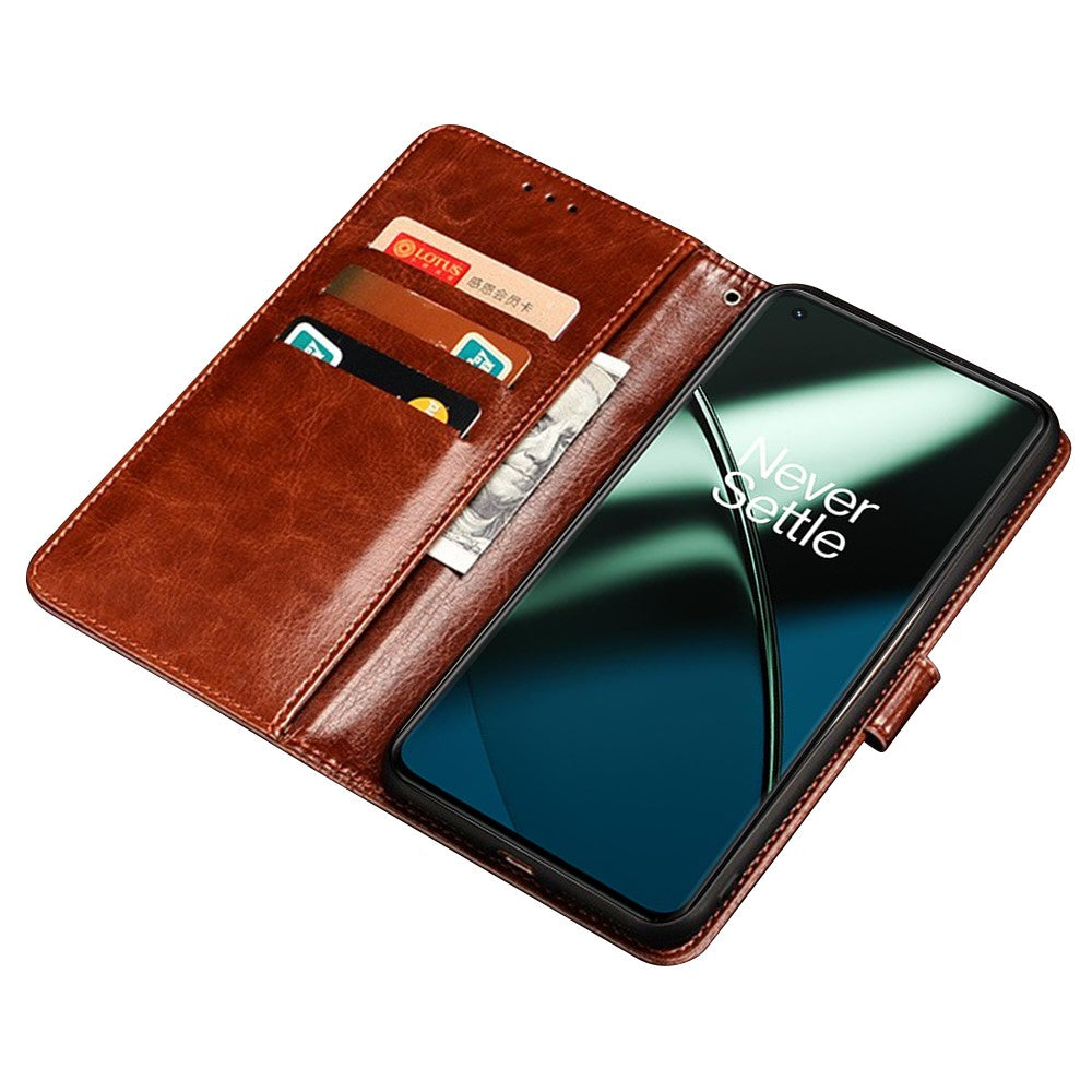 IDEWEI For OnePlus 11 5G Stand Crazy Horse Texture Wallet Cover Anti-Scratch PU Leather Phone Flip Case