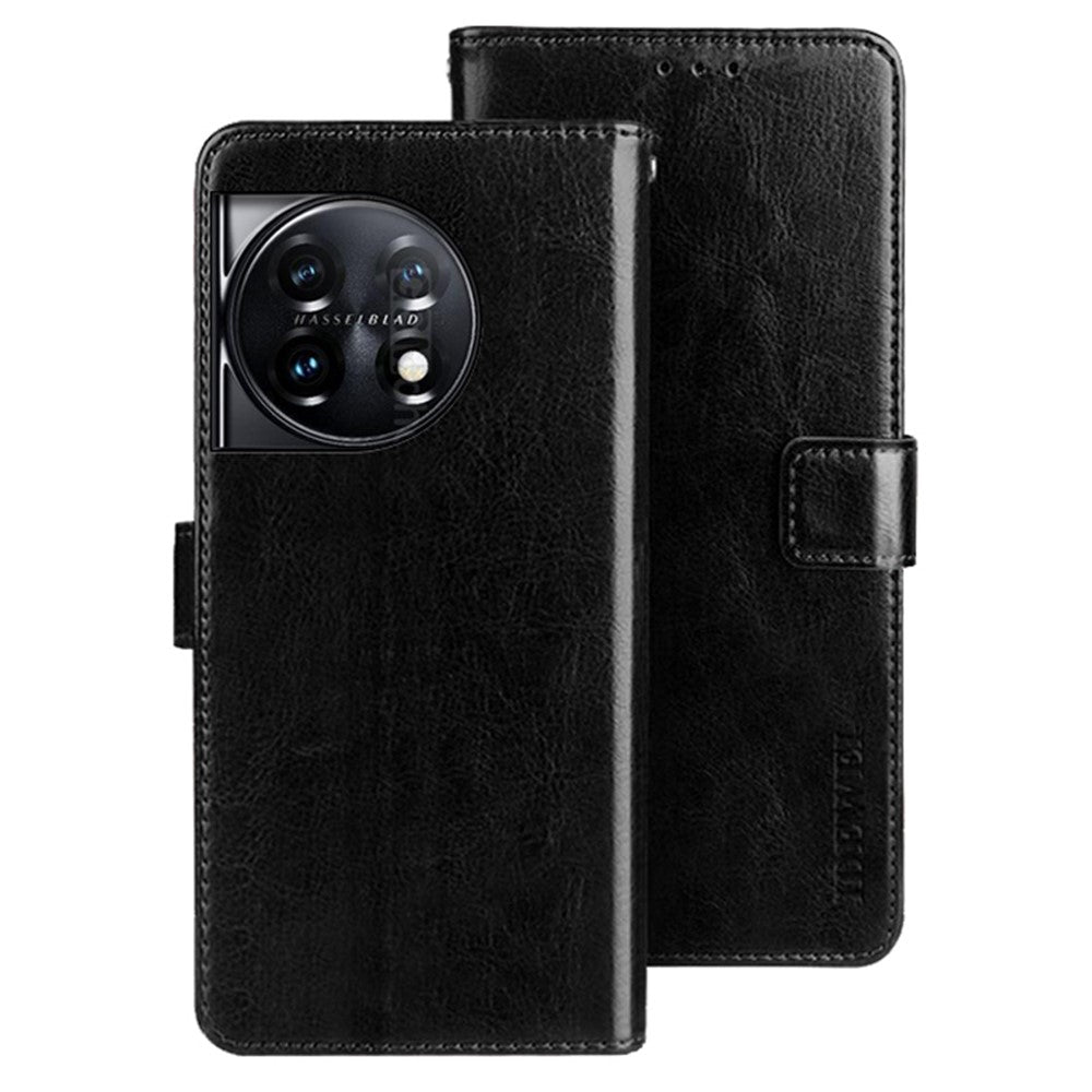 IDEWEI For OnePlus 11 5G Stand Crazy Horse Texture Wallet Cover Anti-Scratch PU Leather Phone Flip Case