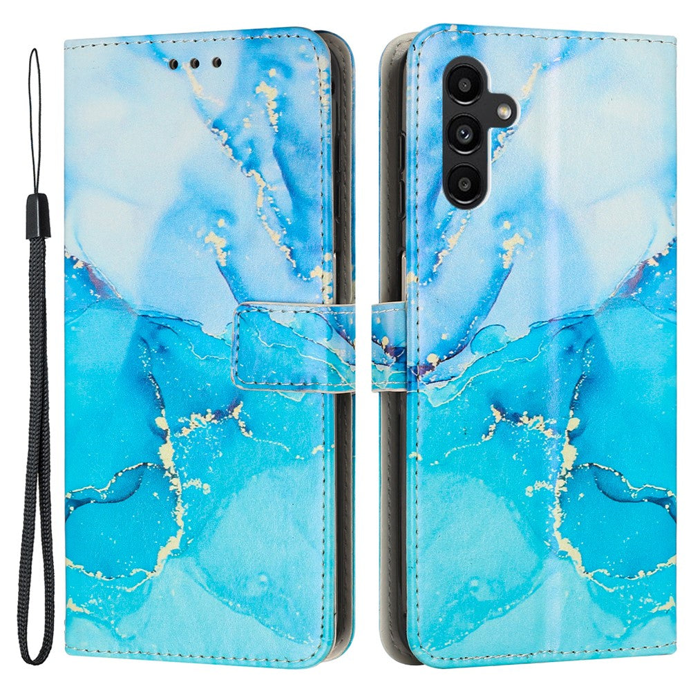 Til Samsung Galaxy A34 5G Læder Telefoncover Stativ Pung Marmor Mønster Telefonetui med Rem