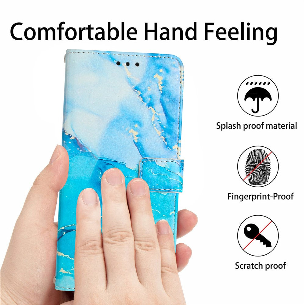 Til Samsung Galaxy A34 5G Læder Telefoncover Stativ Pung Marmor Mønster Telefonetui med Rem