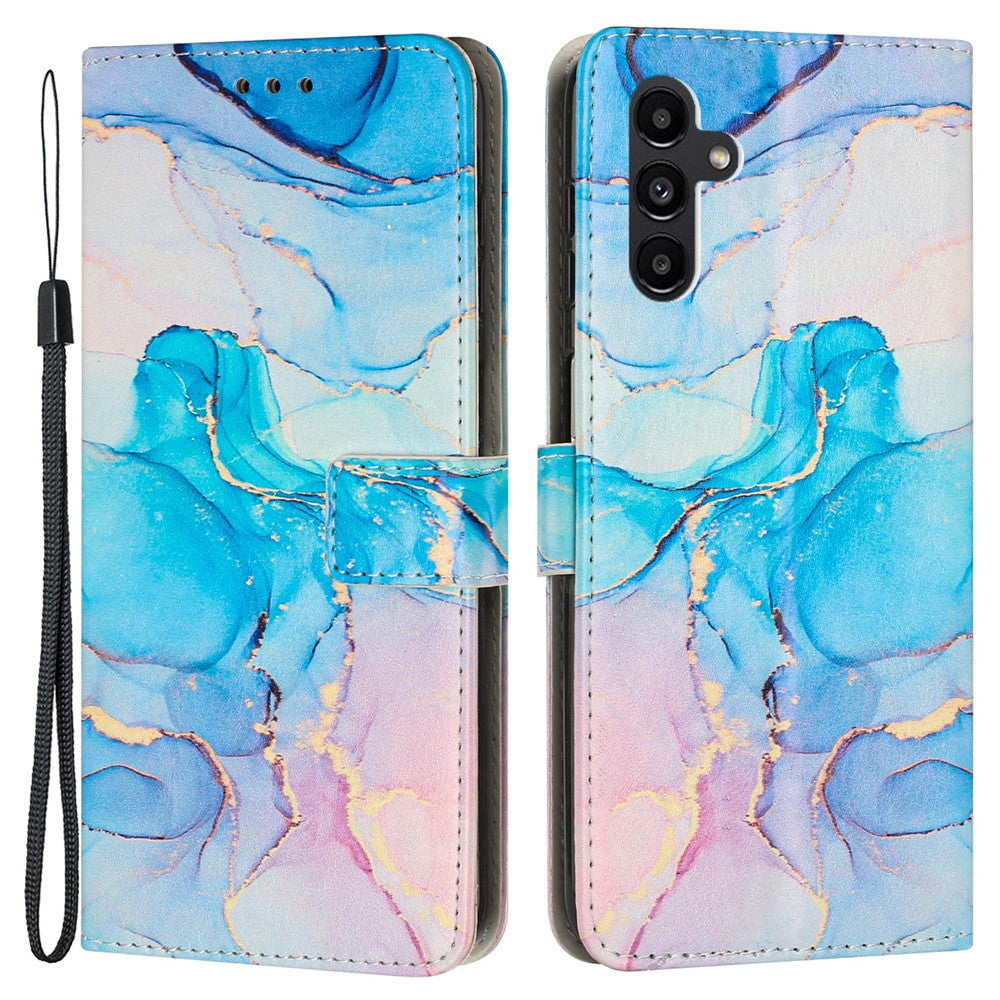 Til Samsung Galaxy A34 5G Læder Telefoncover Stativ Pung Marmor Mønster Telefonetui med Rem