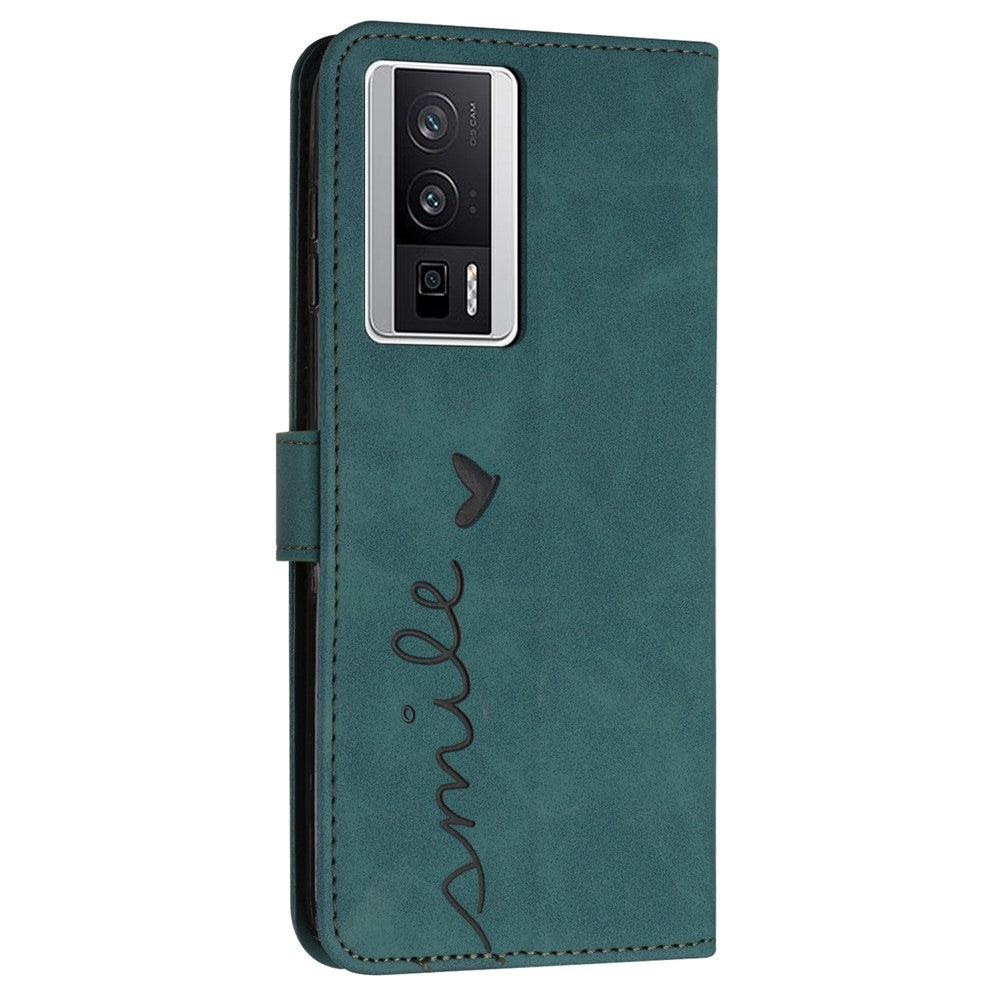 For Xiaomi Poco F5 Pro 5G / Redmi K60 Pro 5G / K60 5G Phone Stand Case PU Leather Imprinted Heart Shape Wallet Phone Cover with Strap