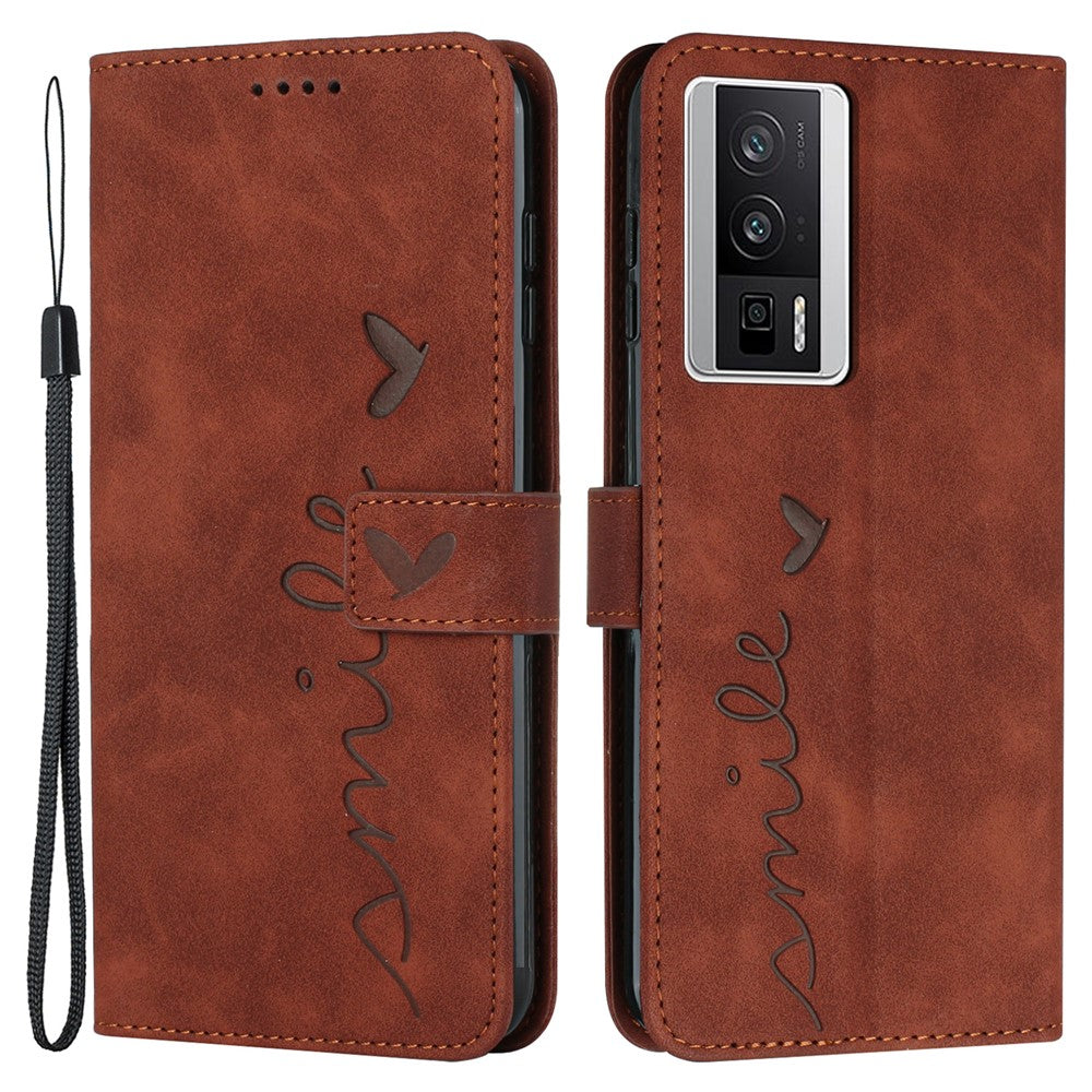 For Xiaomi Poco F5 Pro 5G / Redmi K60 Pro 5G / K60 5G Phone Stand Case PU Leather Imprinted Heart Shape Wallet Phone Cover with Strap