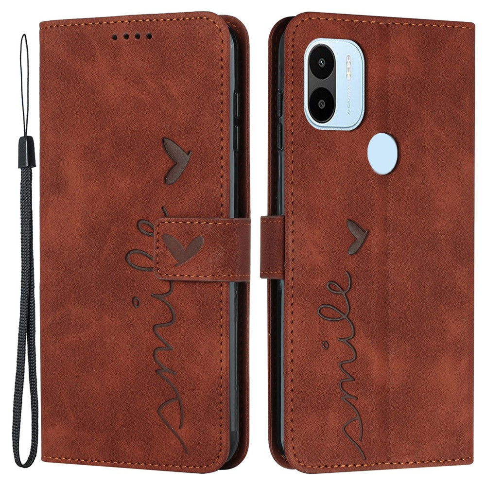 For Xiaomi Redmi A1+ 4G / A2+ 4G / Poco C50 4G PU Leather Phone Wallet Case Imprinted Heart Shape Stand Phone Cover with Strap