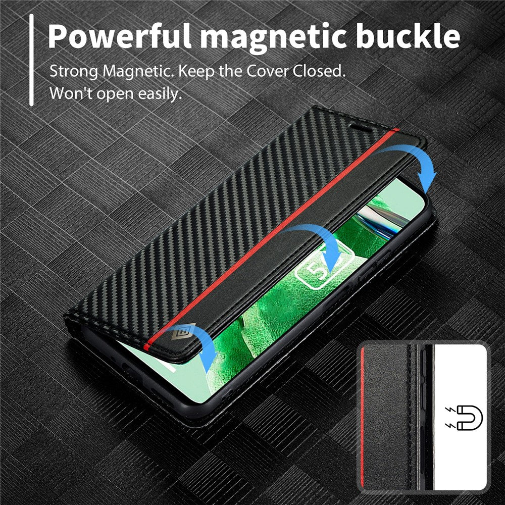 LC.IMEEKE För Xiaomi Poco X5 Pro 5G / Redmi Note 12 Pro 5G / Note 12 Pro Speed 5G Kolfibertextur Läder Plånboksfodral Fallskyddande Stativfodral