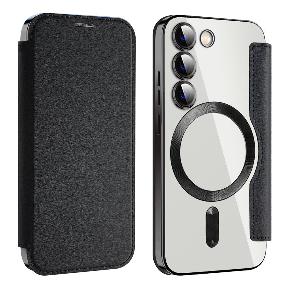 Magnetic Phone Case for Samsung Galaxy S23 , PU Leather+TPU Clear RFID Blocking Flip Cover with Lens Film