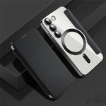 Magnetisk mobilcover til Samsung Galaxy S23, PU-læder + gennemsigtig TPU, RFID-blokerende flipcover med linsefilm