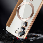 Magnetisk mobilcover til Samsung Galaxy S23, PU-læder + gennemsigtig TPU, RFID-blokerende flipcover med linsefilm