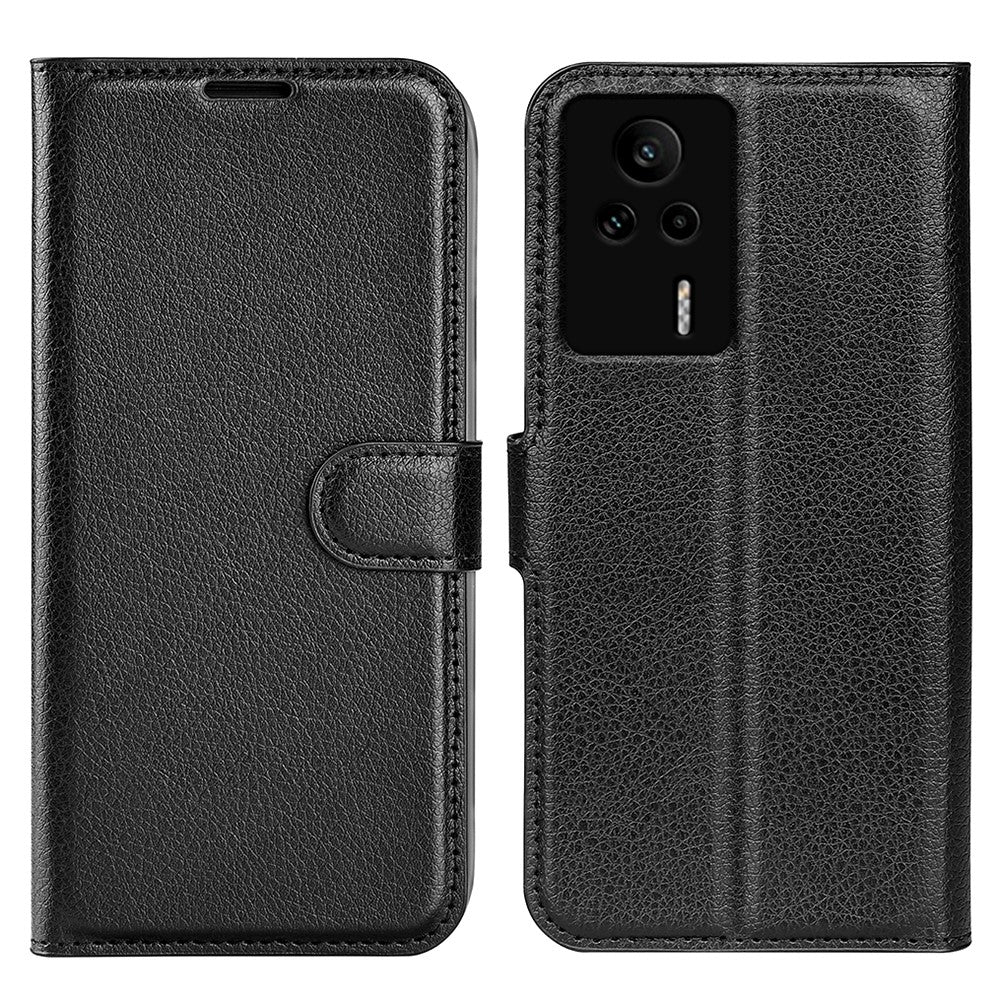 PU-läderfodral för Xiaomi Redmi K60E 5G, Litchi-texturerat plånboksfodral med stativ, stötdämpande