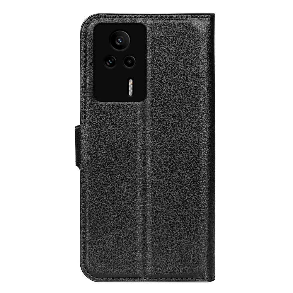 PU-läderfodral för Xiaomi Redmi K60E 5G, Litchi-texturerat plånboksfodral med stativ, stötdämpande