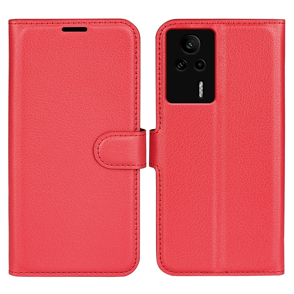 PU-läderfodral för Xiaomi Redmi K60E 5G, Litchi-texturerat plånboksfodral med stativ, stötdämpande