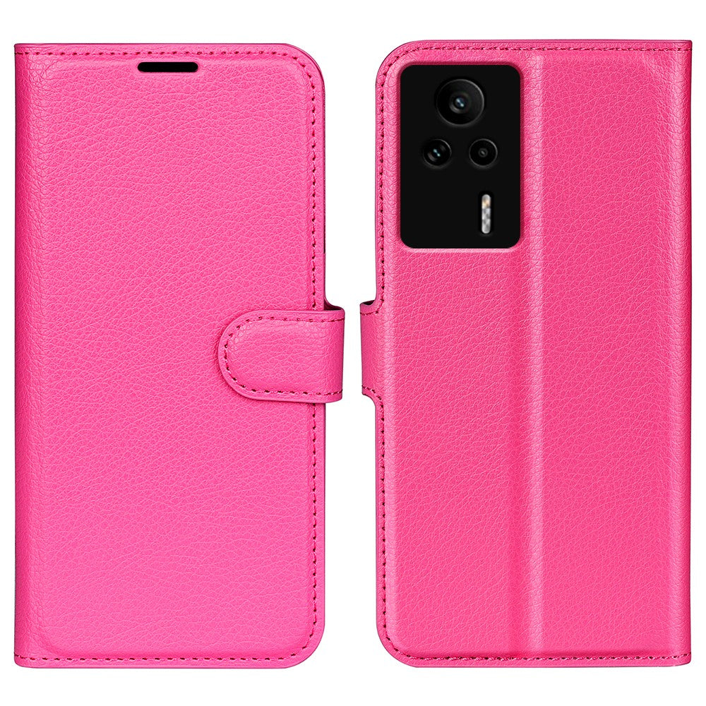 PU-läderfodral för Xiaomi Redmi K60E 5G, Litchi-texturerat plånboksfodral med stativ, stötdämpande