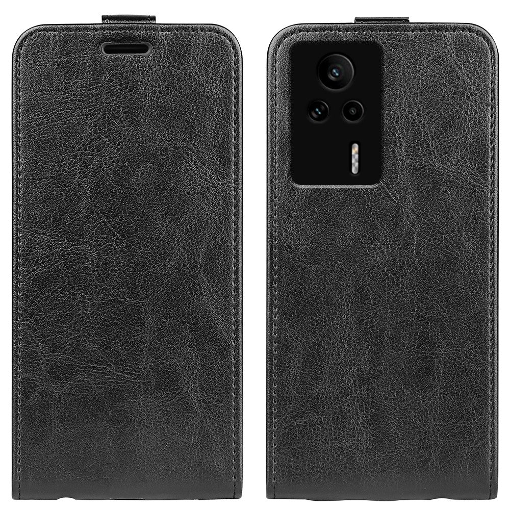 PU Leather Phone Cover For Xiaomi Redmi K60E 5G , Vertical Flip Crazy Horse Texture Card Holder Anti-drop Case