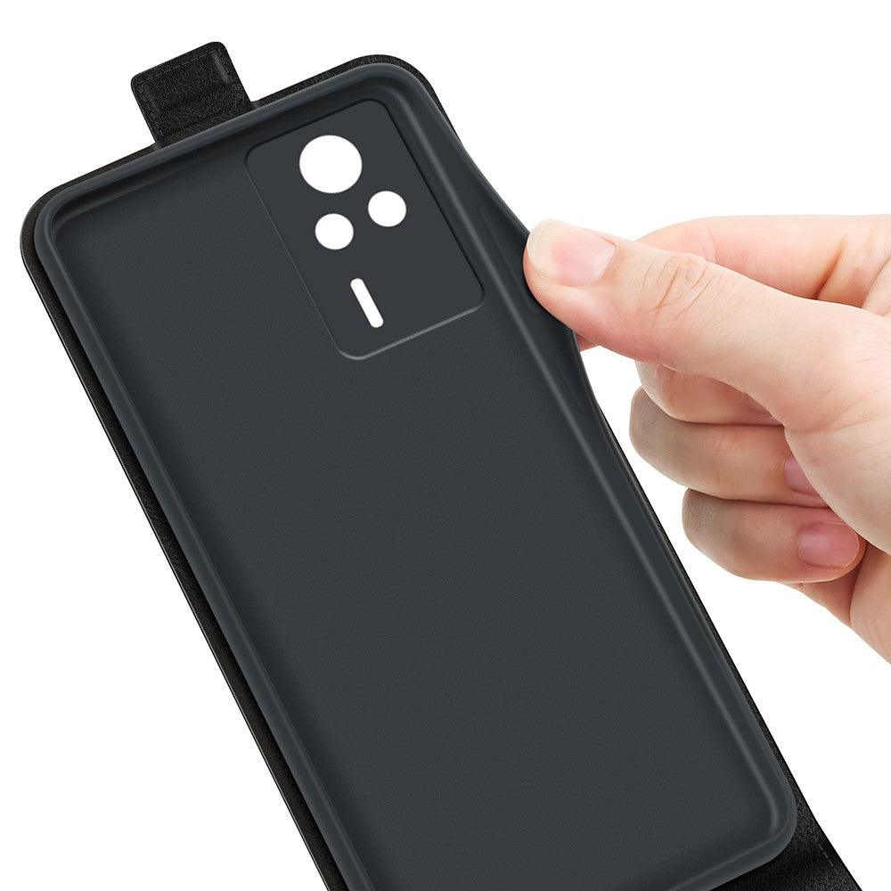 PU Leather Phone Cover For Xiaomi Redmi K60E 5G , Vertical Flip Crazy Horse Texture Card Holder Anti-drop Case