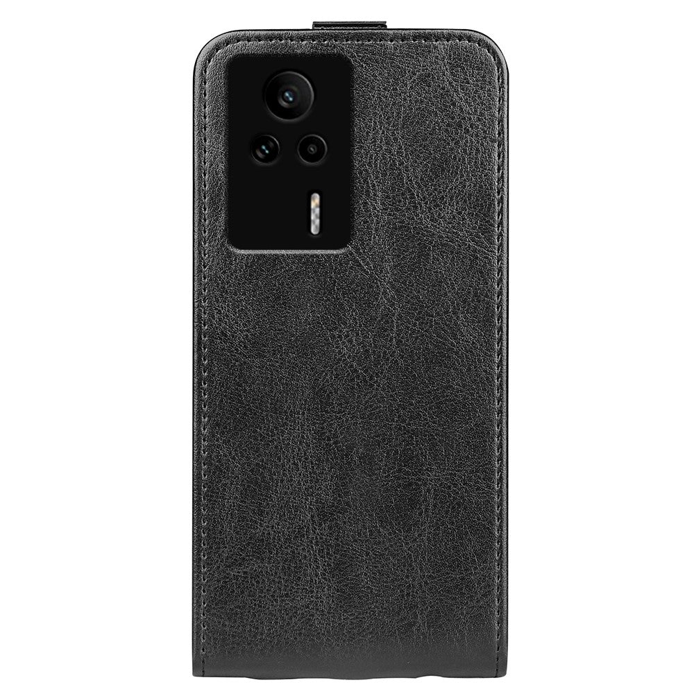 PU Leather Phone Cover For Xiaomi Redmi K60E 5G , Vertical Flip Crazy Horse Texture Card Holder Anti-drop Case
