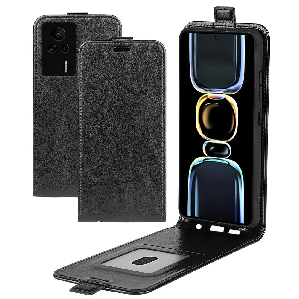 PU Leather Phone Cover For Xiaomi Redmi K60E 5G , Vertical Flip Crazy Horse Texture Card Holder Anti-drop Case
