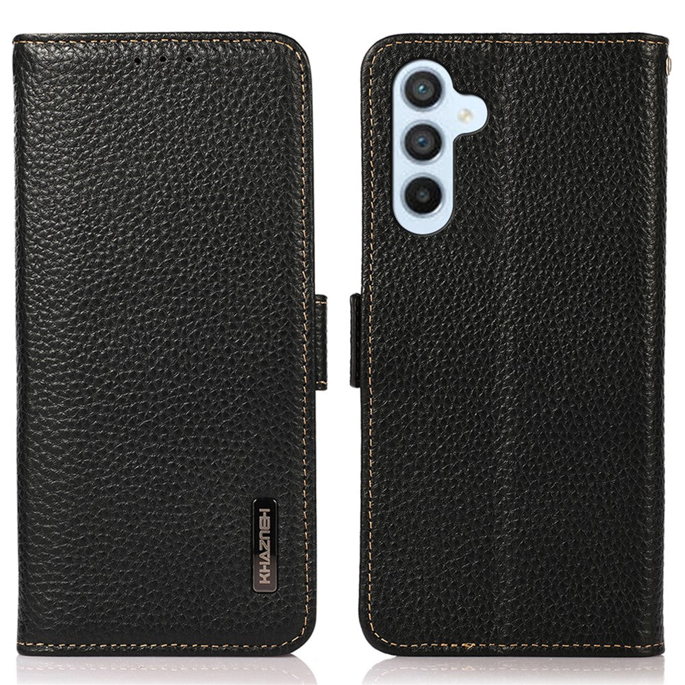KHAZNEH Til Samsung Galaxy A34 5G RFID-blokerende pung etui Ægte okselæder Stander Telefoncover