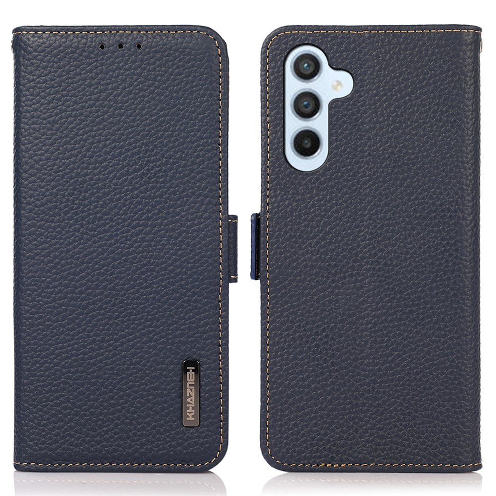 KHAZNEH Til Samsung Galaxy A34 5G RFID-blokerende pung etui Ægte okselæder Stander Telefoncover