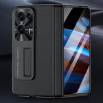 For Oppo Find N2 5G Hinge Protection Kickstand Phone Case PU Leather + PC Back Cover with Tempered Glass Film