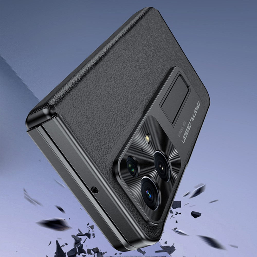 For Oppo Find N2 5G Hinge Protection Kickstand Phone Case PU Leather + PC Back Cover with Tempered Glass Film