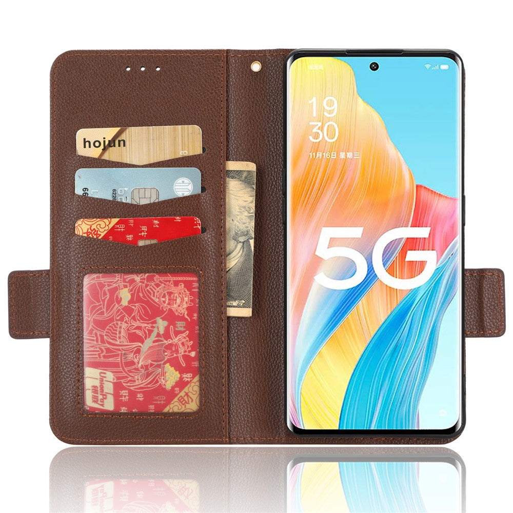Oppo Reno8 T 5G / A1 Pro 5G mobilskal Plånboksfodral Litchitextur PU-läder mobilskal med dubbla magnetiska spännen