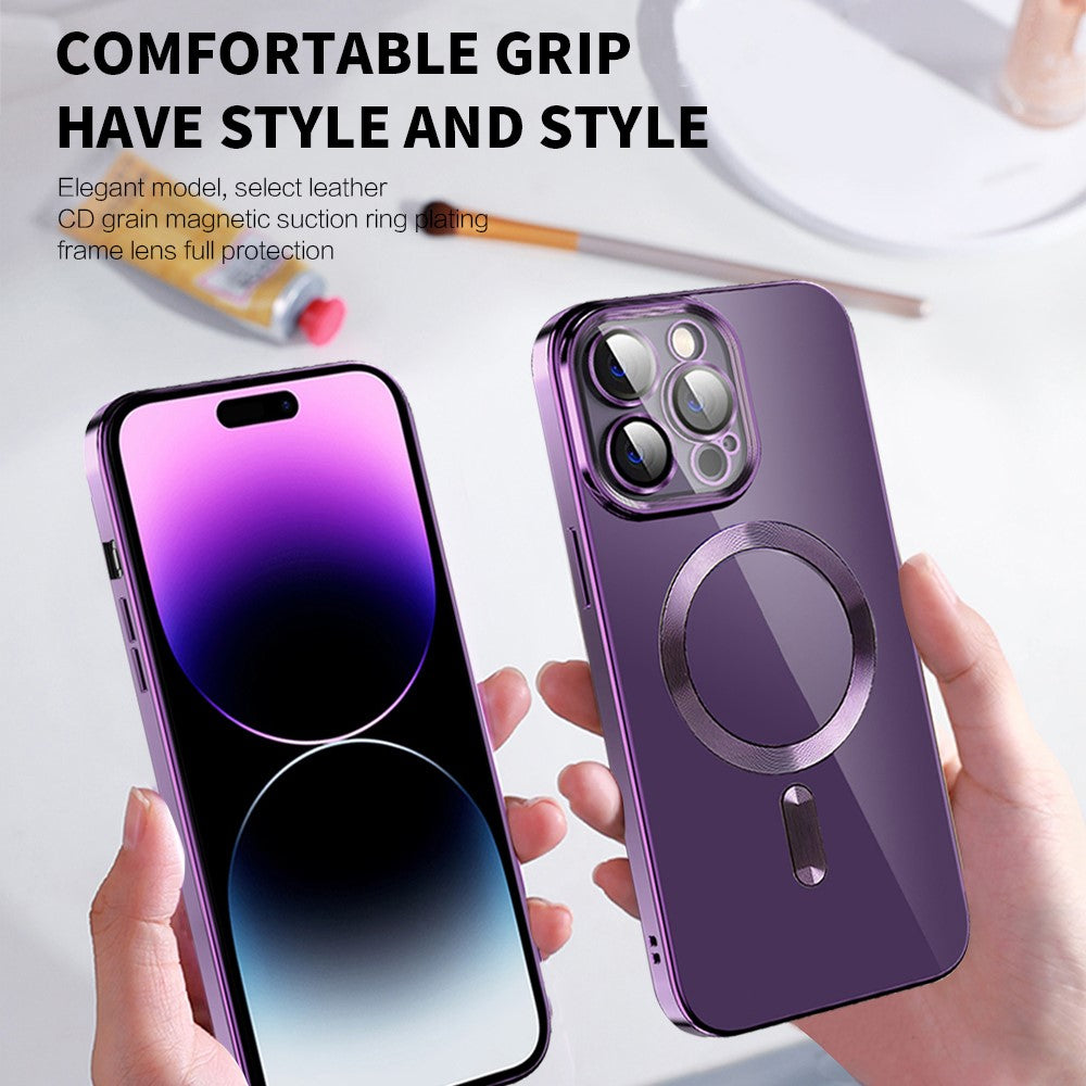 Magnetisk telefoncover til iPhone 14 Pro, CD-tekstur TPU + PC galvaniseret telefoncover