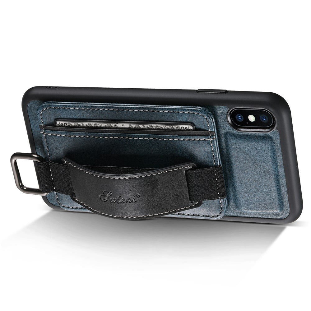SUTENI H13 Telefoncover med Håndrem og Støttefod til iPhone XS Max med Kortholder i PU-læderbelagt PC + TPU
