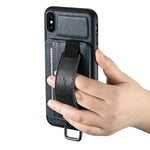 SUTENI H13 Telefoncover med Håndrem og Støttefod til iPhone XS Max med Kortholder i PU-læderbelagt PC + TPU
