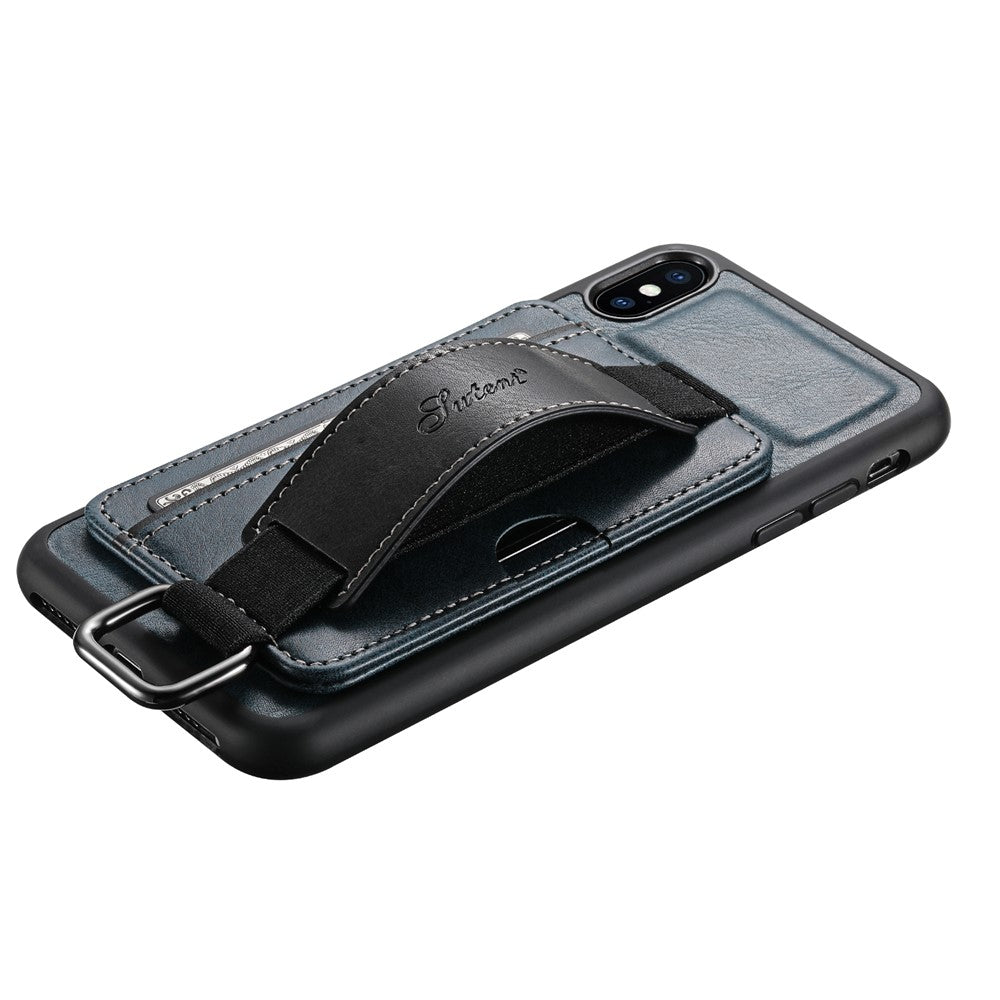 SUTENI H13 Telefoncover med Håndrem og Støttefod til iPhone XS Max med Kortholder i PU-læderbelagt PC + TPU