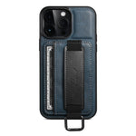 SUTENI H13 Phone Kickstand Case for iPhone 12 Pro Max Card Holder Leather Coated PC + TPU Hand Strap Phone Cover