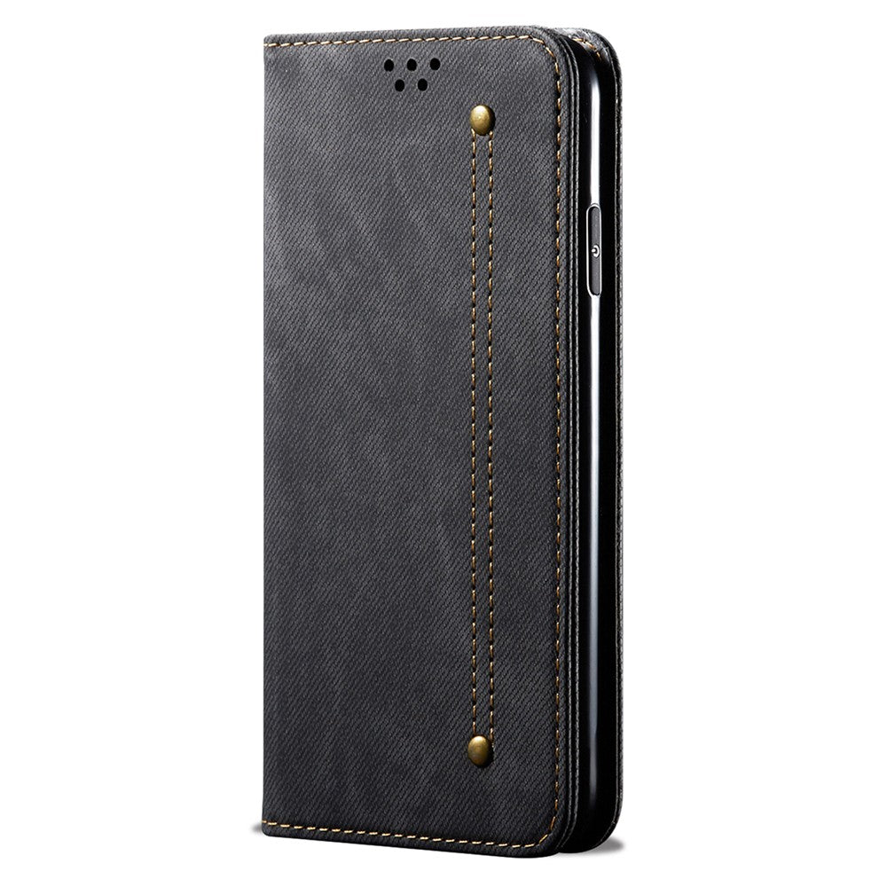 Fallsäkert mobilskal för Samsung Galaxy A24 4G (162,1 x 77,6 x 8,3 mm) Jeanstygtexturerat läderfodral med stativ, plånbok