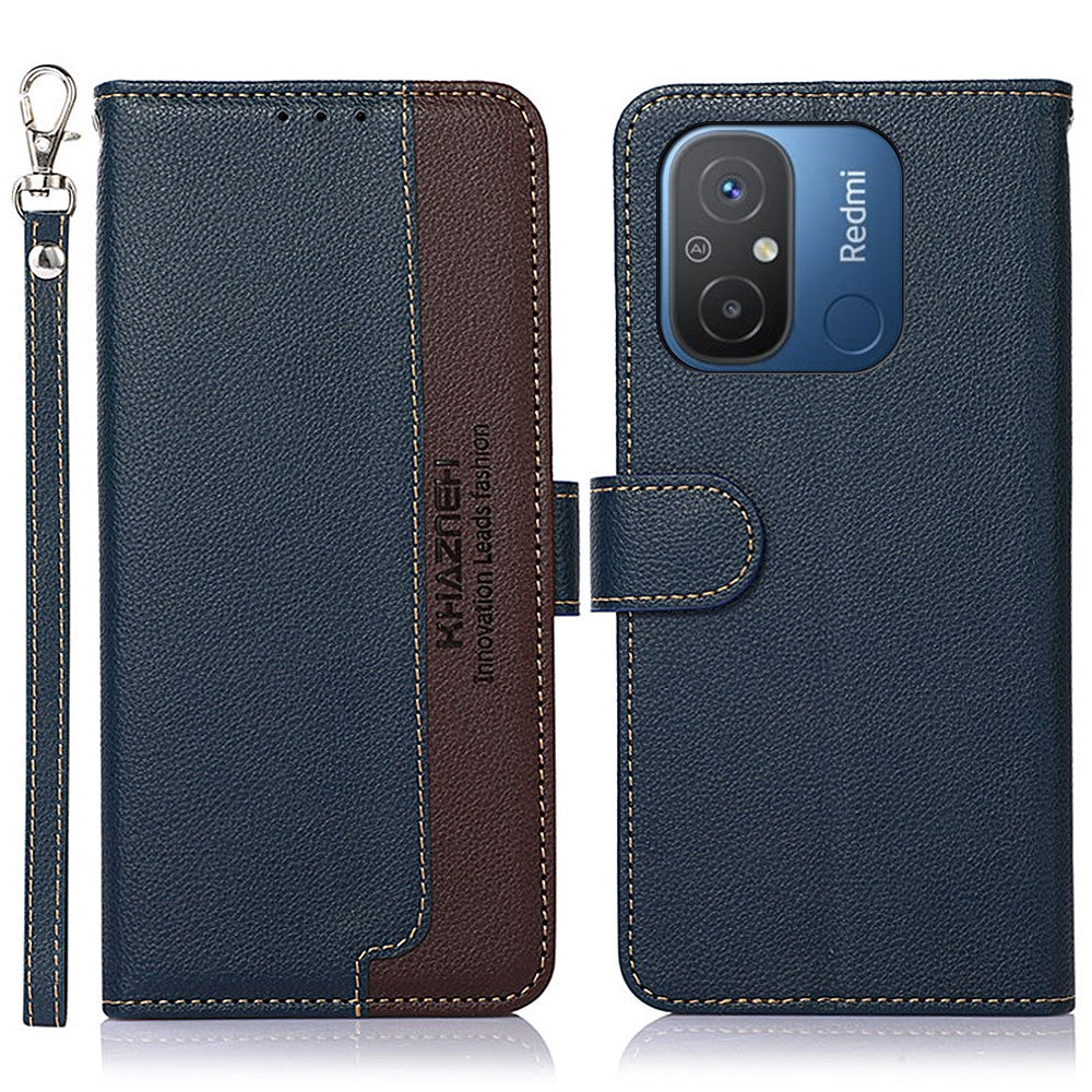 KHAZNEH For Xiaomi Poco C55 4G / Redmi 11A 4G / 12C 4G RFID Blocking Stand Wallet Case PU Leather Litchi Texture Cover