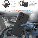 Cell Phone Case for Samsung Galaxy S23 Ultra Ring Kickstand Liquid Silicone Protective Phone Cover with Lanyard
