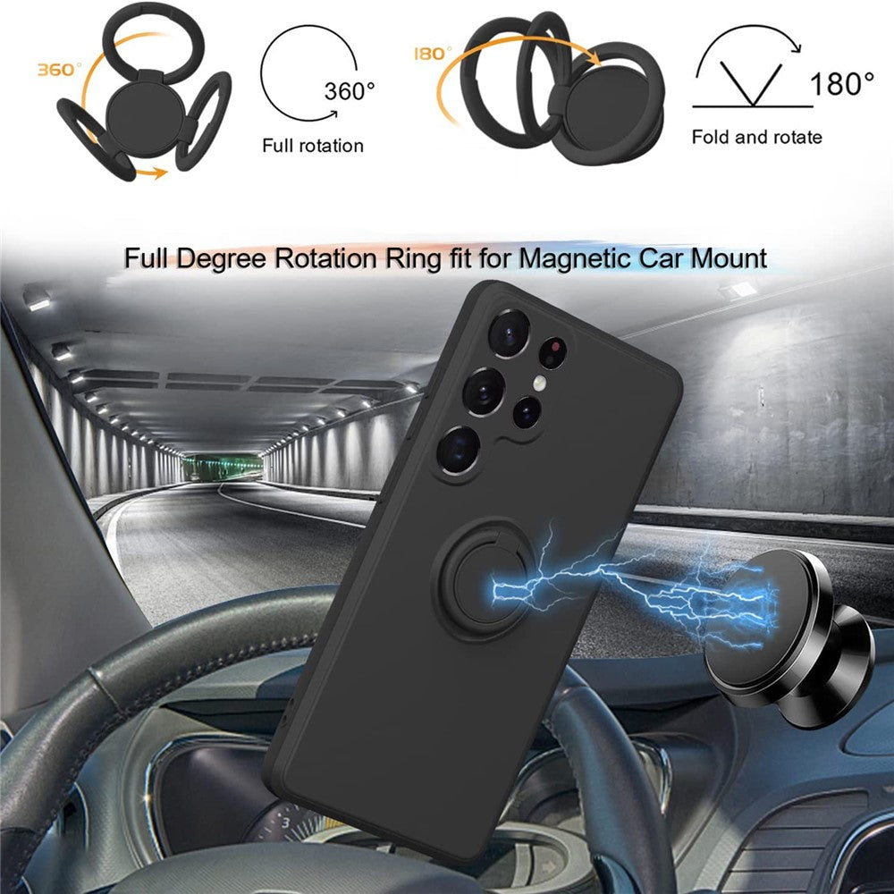Cell Phone Case for Samsung Galaxy S23 Ultra Ring Kickstand Liquid Silicone Protective Phone Cover with Lanyard
