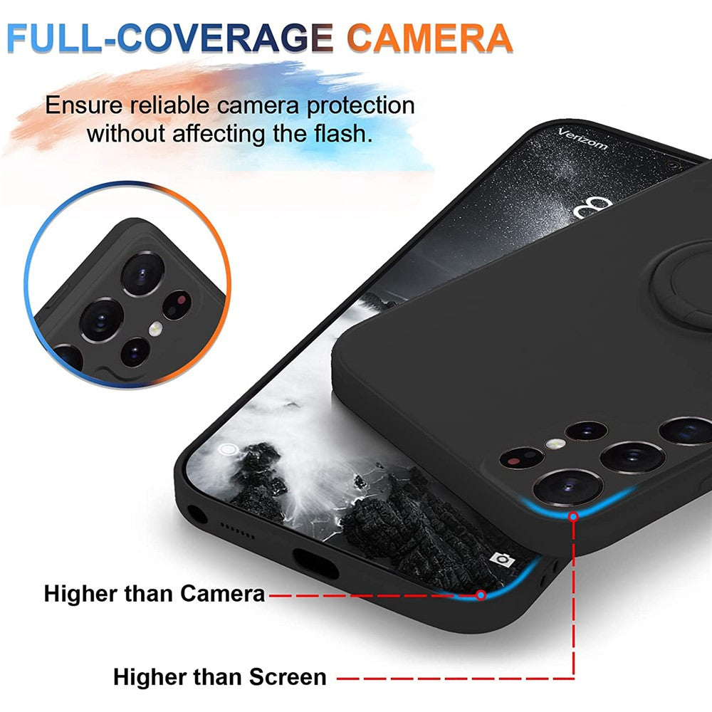 Cell Phone Case for Samsung Galaxy S23 Ultra Ring Kickstand Liquid Silicone Protective Phone Cover with Lanyard