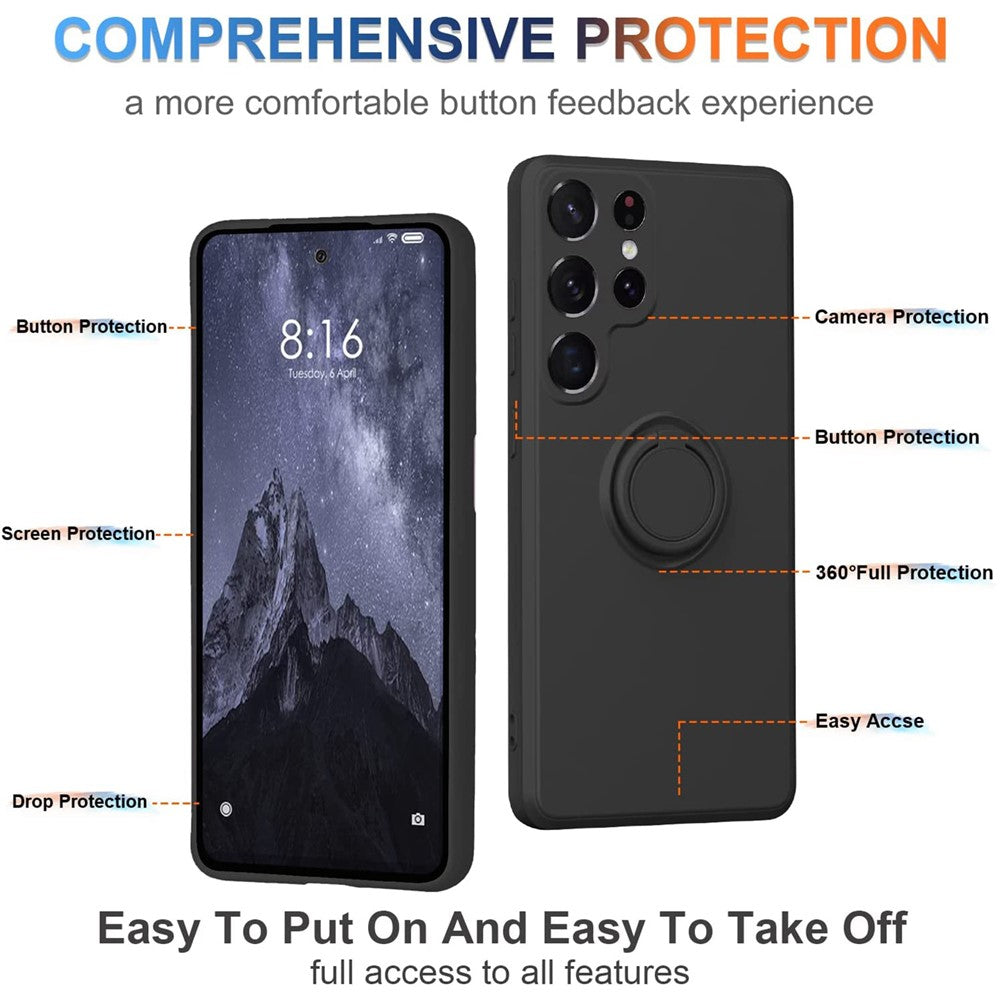 Cell Phone Case for Samsung Galaxy S23 Ultra Ring Kickstand Liquid Silicone Protective Phone Cover with Lanyard