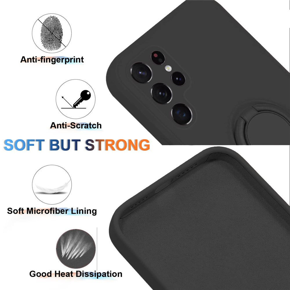 Cell Phone Case for Samsung Galaxy S23 Ultra Ring Kickstand Liquid Silicone Protective Phone Cover with Lanyard