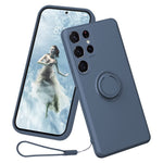 Cell Phone Case for Samsung Galaxy S23 Ultra Ring Kickstand Liquid Silicone Protective Phone Cover with Lanyard