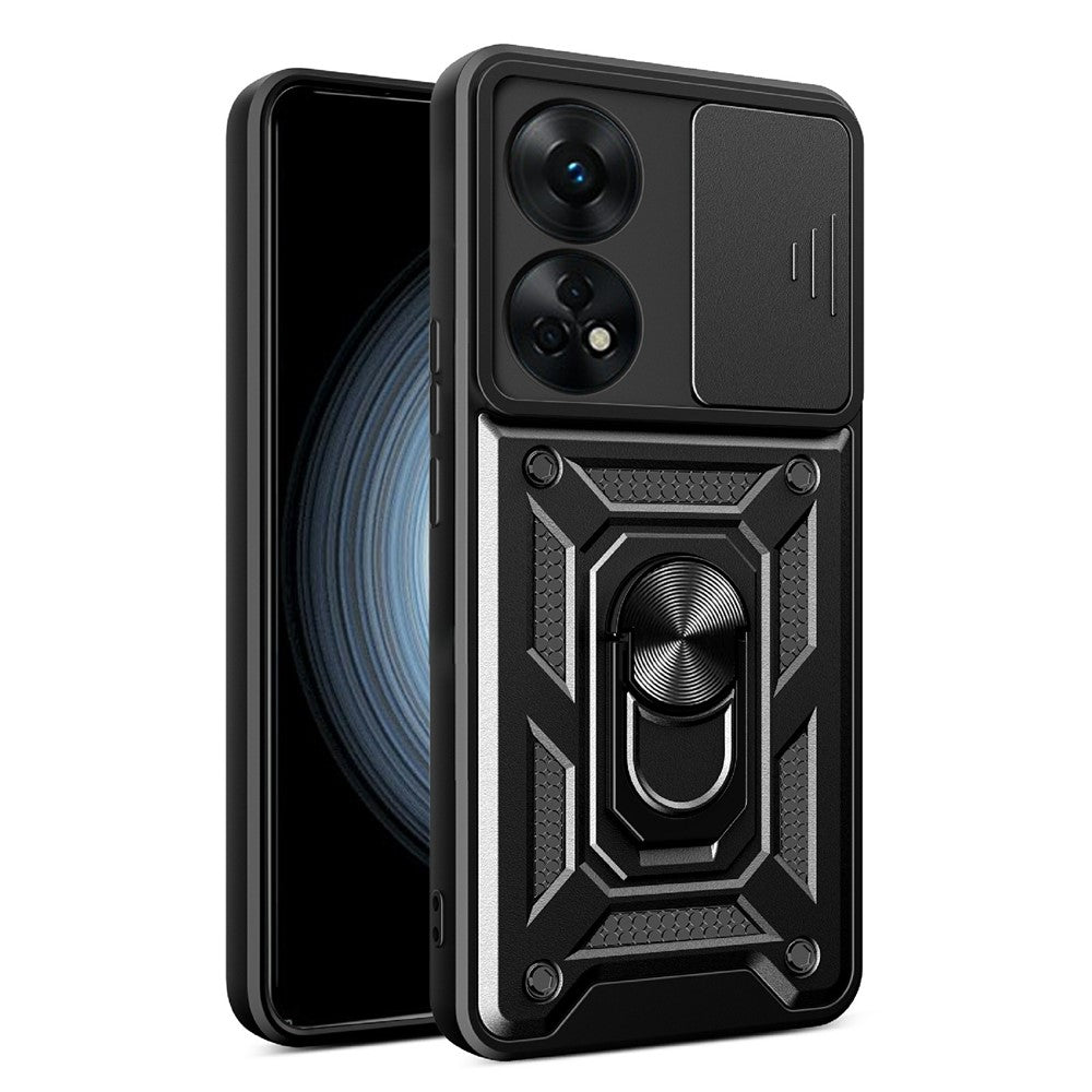 Til Oppo Reno8 T 4G Anti-fald Mobiltelefoncover Støtteben med Skydbart Kameralinsecover