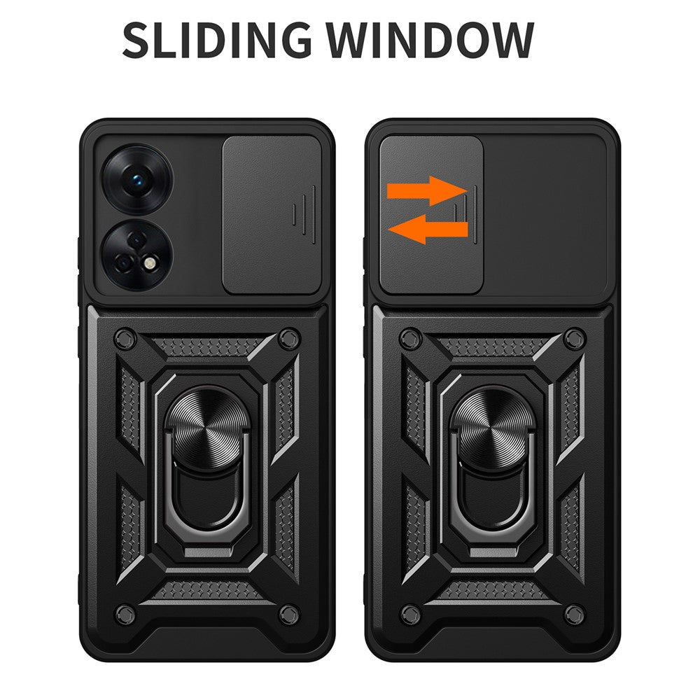 Til Oppo Reno8 T 4G Anti-fald Mobiltelefoncover Støtteben med Skydbart Kameralinsecover