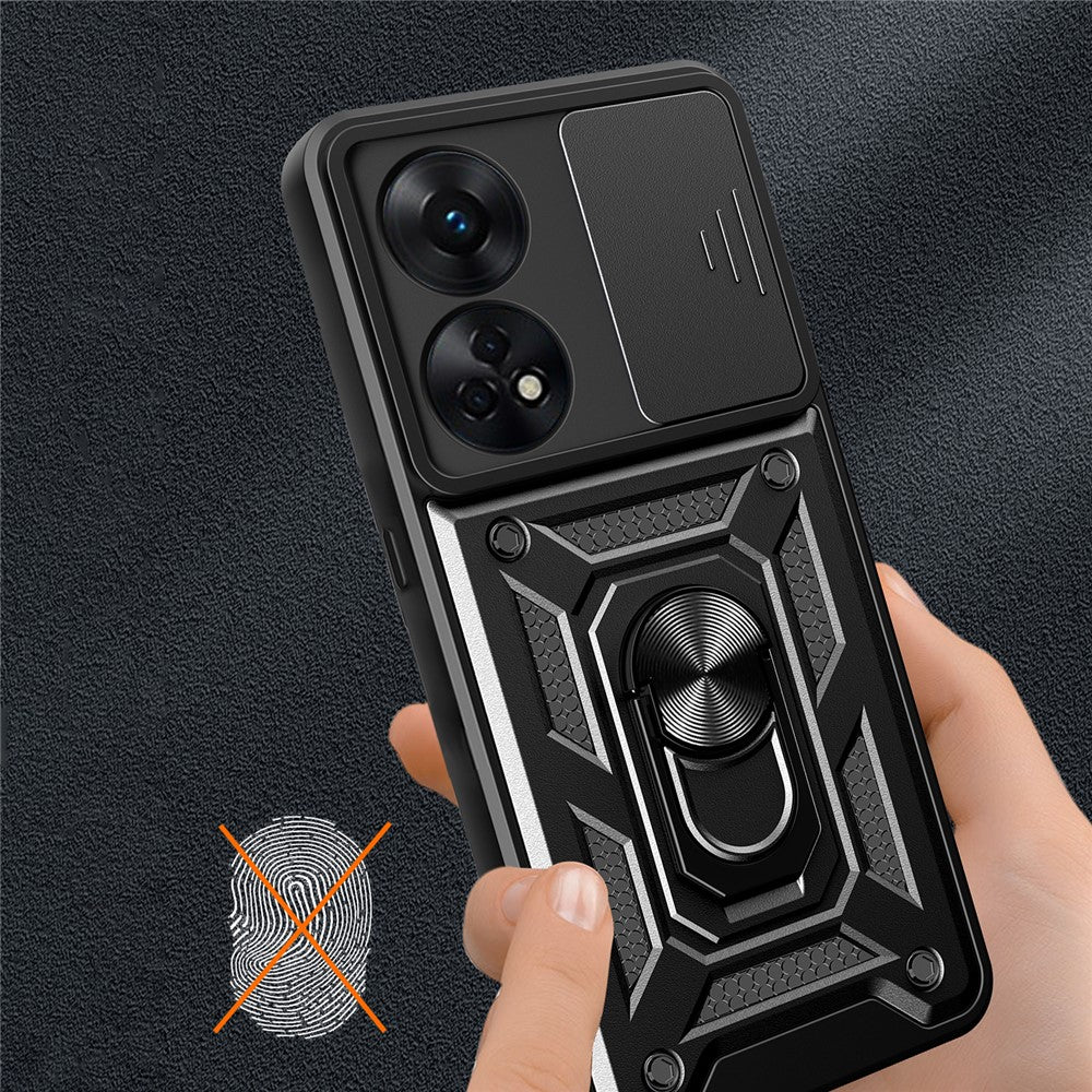Til Oppo Reno8 T 4G Anti-fald Mobiltelefoncover Støtteben med Skydbart Kameralinsecover