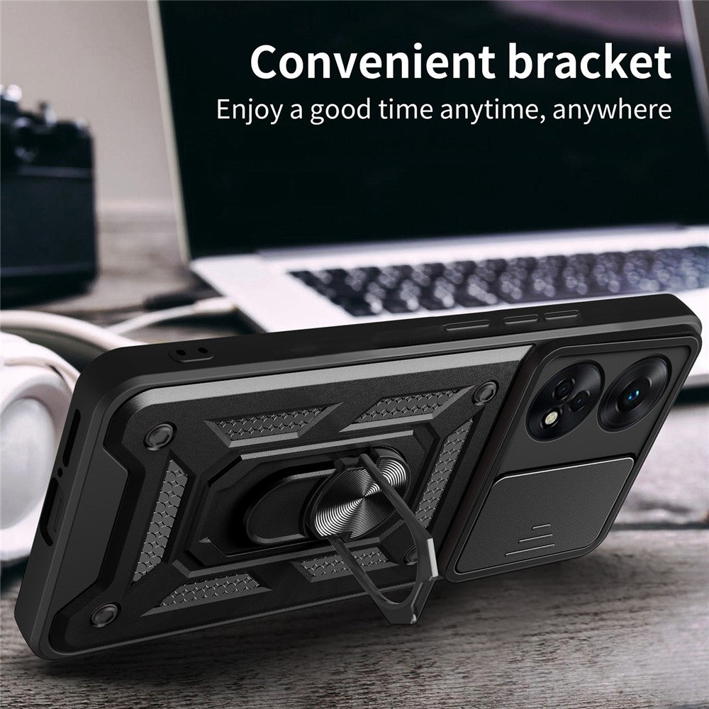 Til Oppo Reno8 T 4G Anti-fald Mobiltelefoncover Støtteben med Skydbart Kameralinsecover