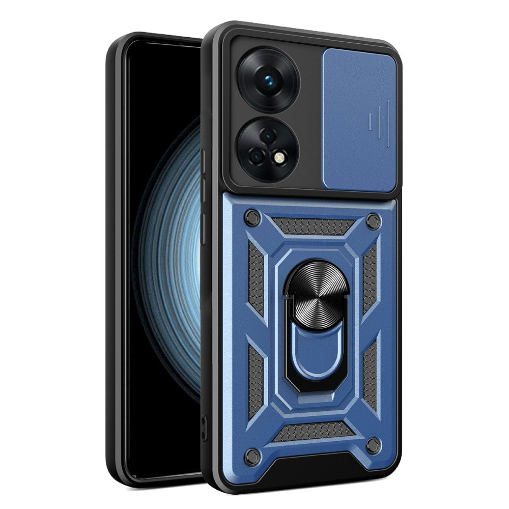Til Oppo Reno8 T 4G Anti-fald Mobiltelefoncover Støtteben med Skydbart Kameralinsecover