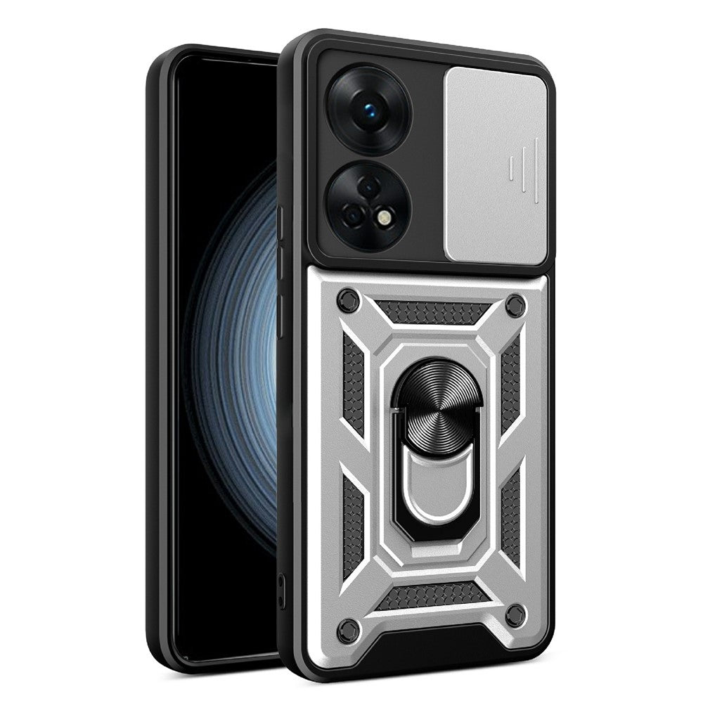 Til Oppo Reno8 T 4G Anti-fald Mobiltelefoncover Støtteben med Skydbart Kameralinsecover
