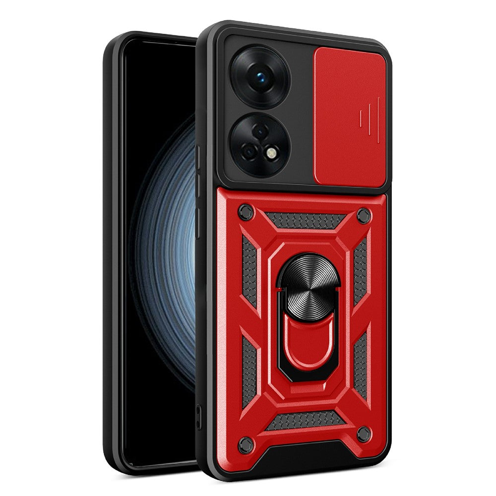 Til Oppo Reno8 T 4G Anti-fald Mobiltelefoncover Støtteben med Skydbart Kameralinsecover